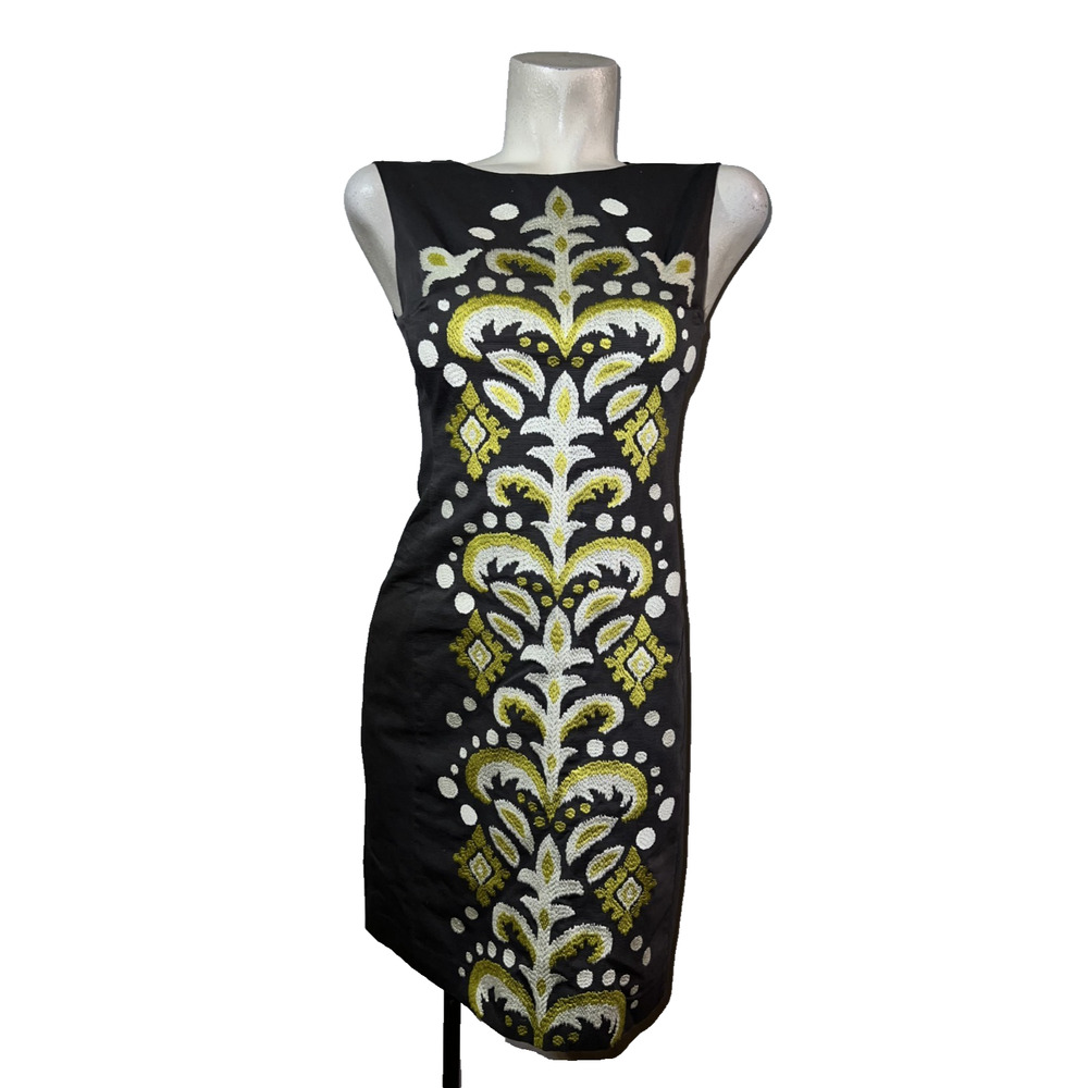 TABITHA Anthropologie Women's Size‎ 4 Gray Lime Embroidered Fountain Shift Dress